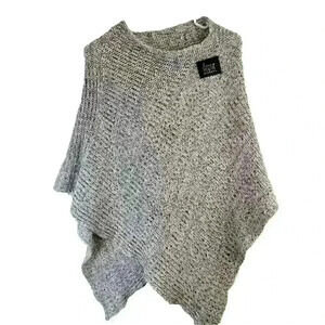 Love Your Melon Leather Logo Knit Poncho Cream Black Cape Asymmetrical